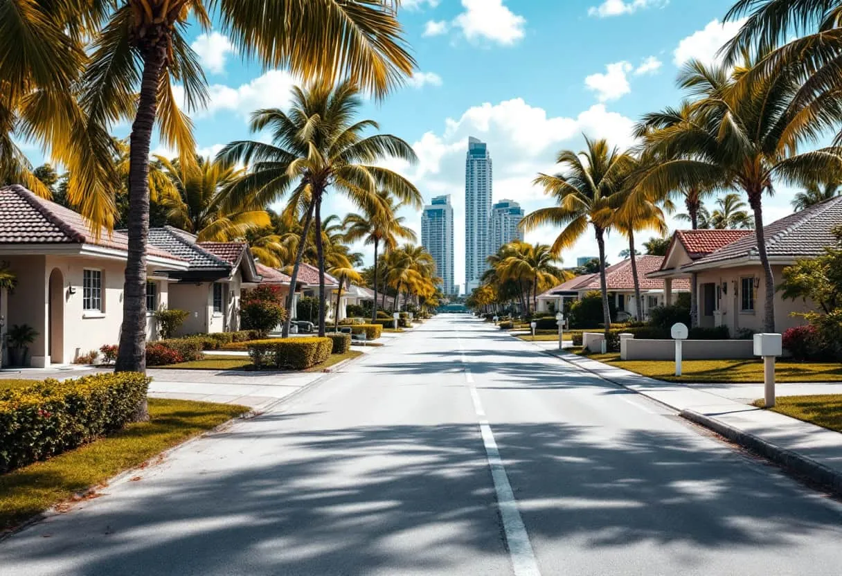 A Jupiter residential street with newer homes and mature palm trees